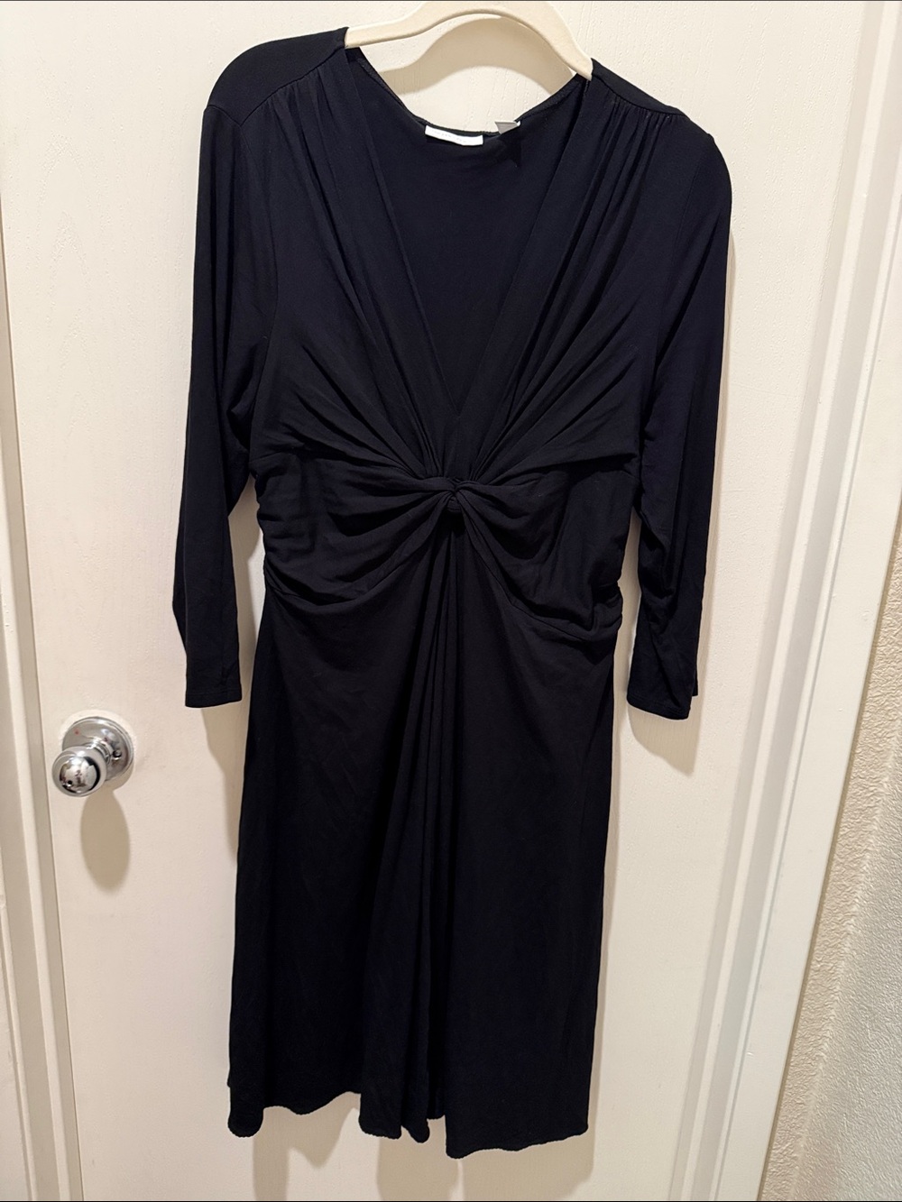 New York & Company Black Long-Sleeve Knot-Front Dress